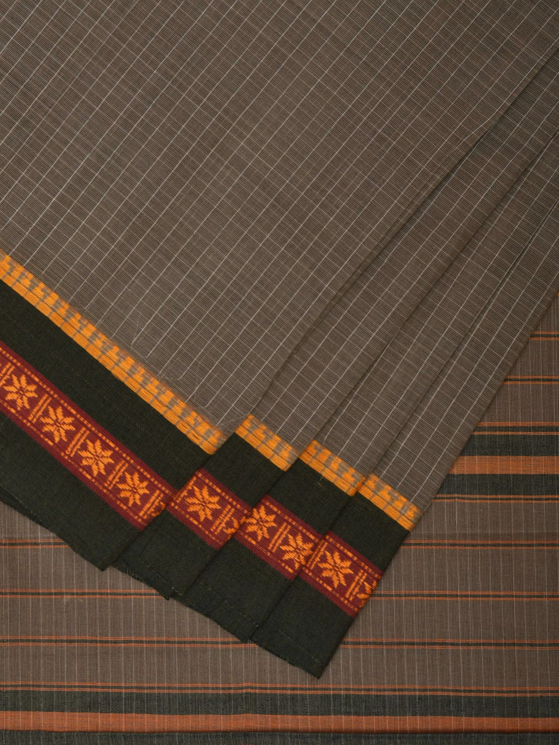 Grey Narayanpet Cotton Handloom Saree with Checks Design No Blouse np0885