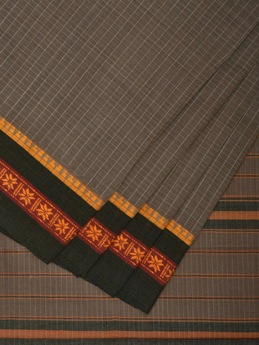 Grey Narayanpet Cotton Handloom Saree with Checks Design No Blouse np0885