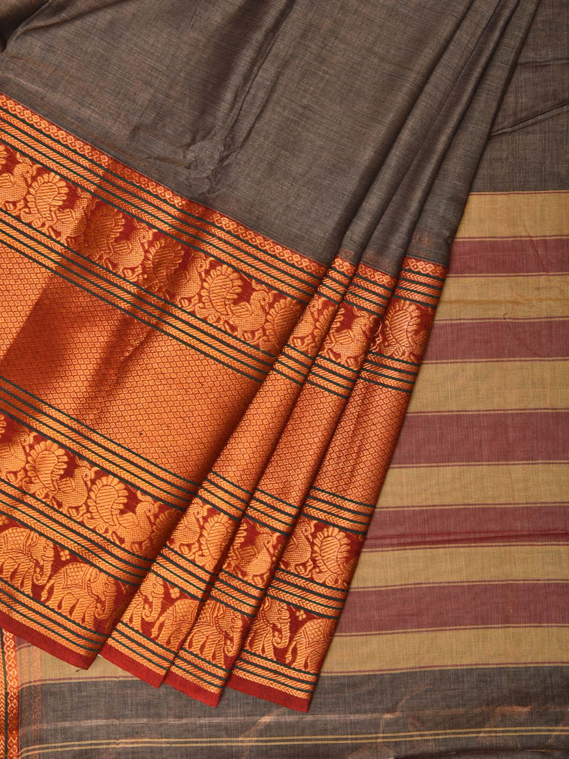 Grey Narayanpet Cotton Handloom Saree with One Side Big Zari Border Design np0732