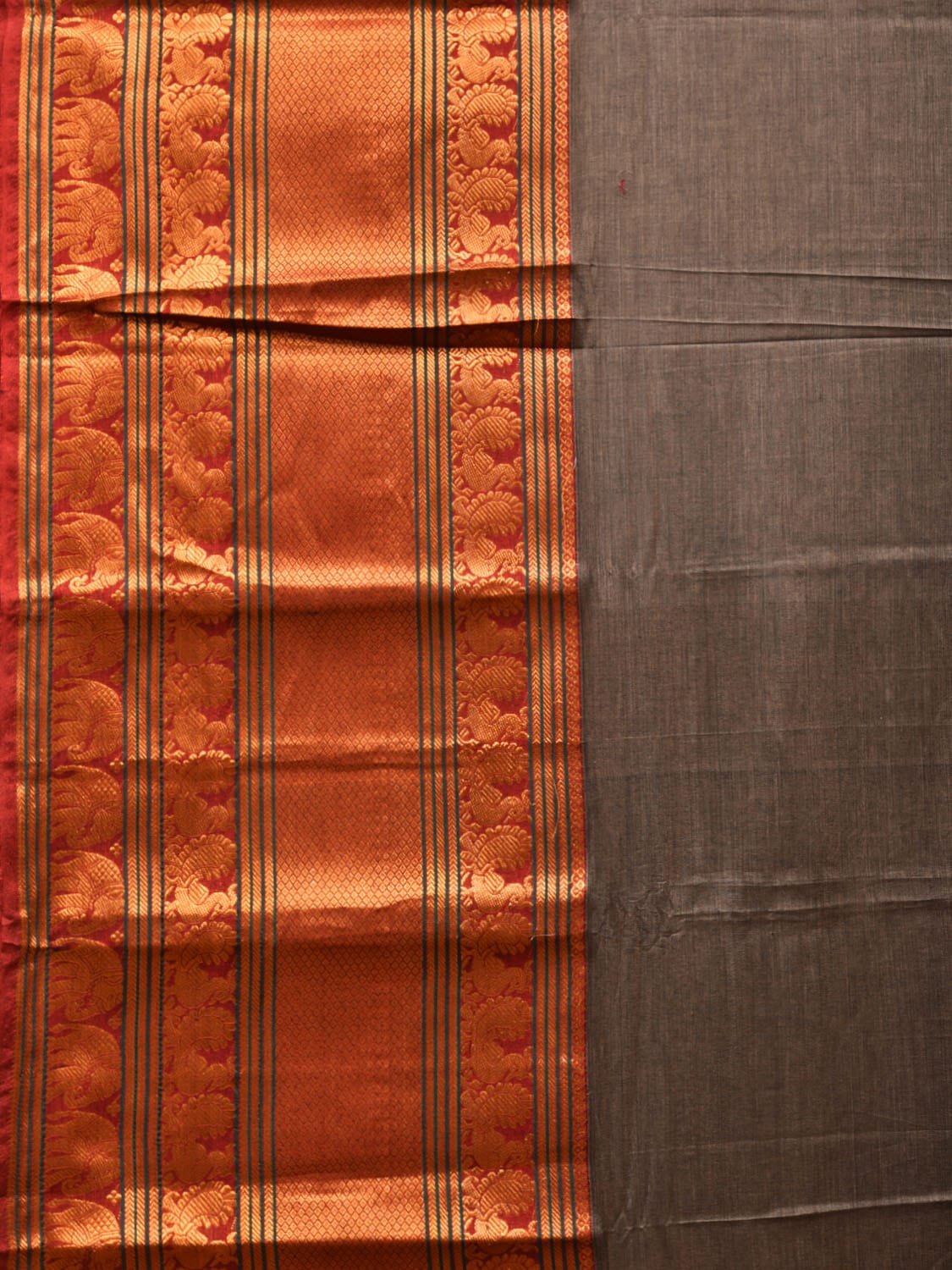 Grey Narayanpet Cotton Handloom Saree with One Side Big Zari Border Design np0732