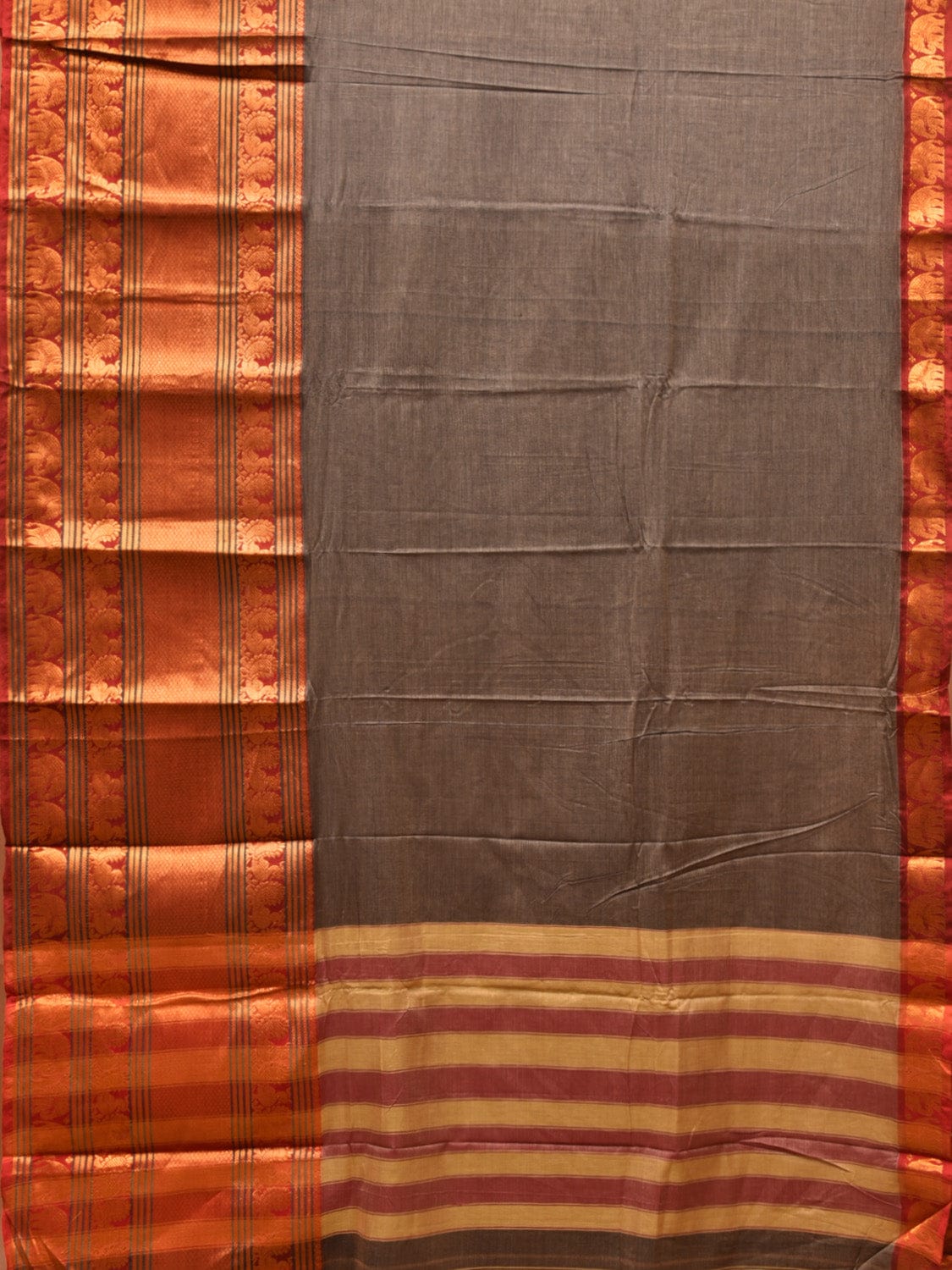 Grey Narayanpet Cotton Handloom Saree with One Side Big Zari Border Design np0732