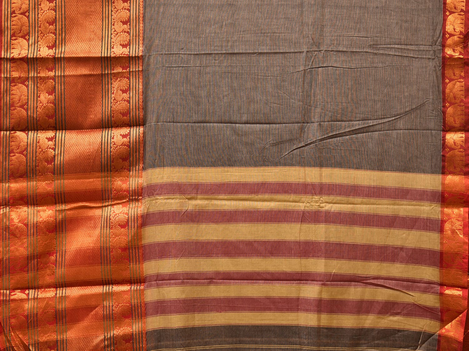Grey Narayanpet Cotton Handloom Saree with One Side Big Zari Border Design np0732