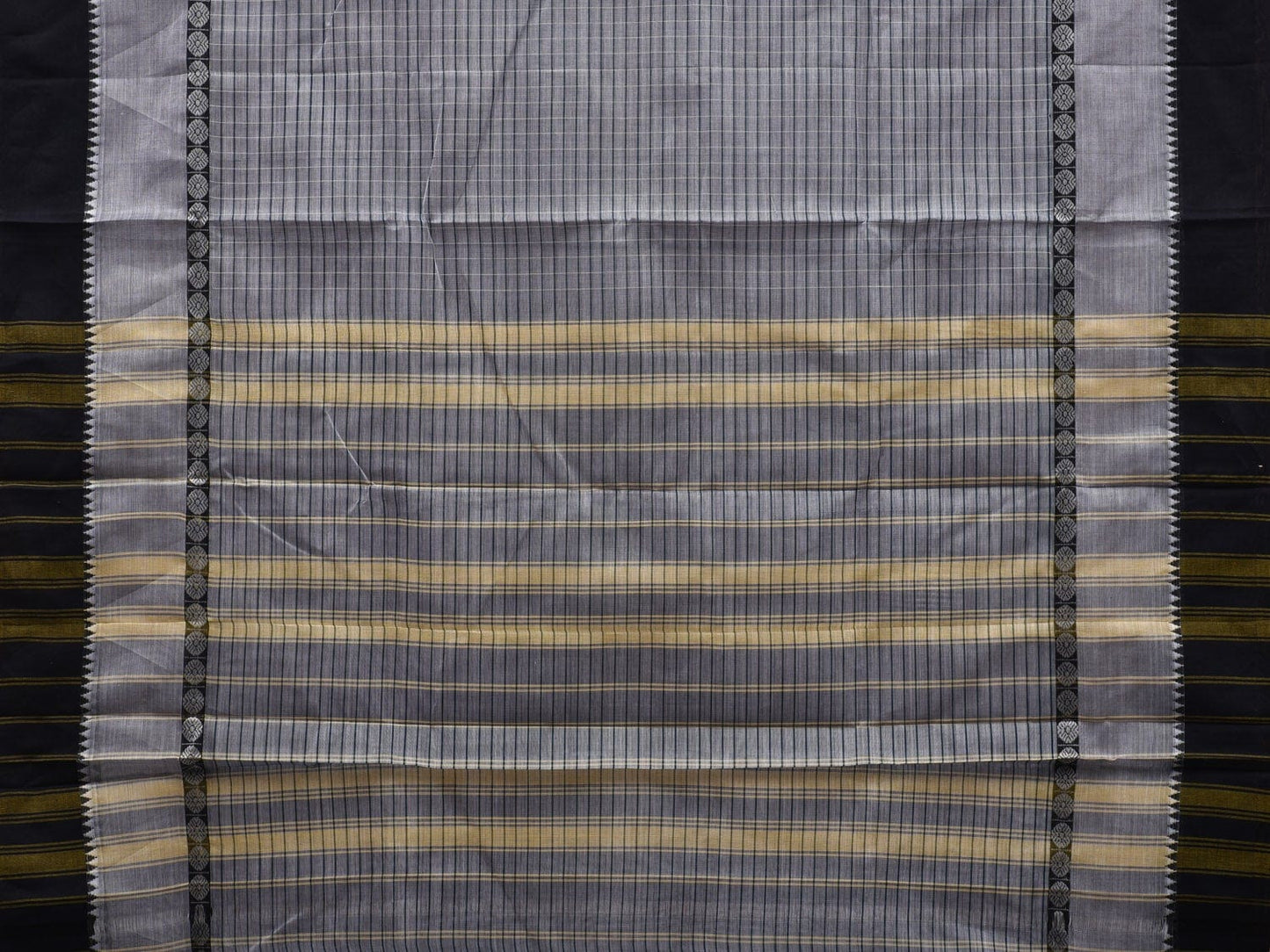 Grey Narayanpet Cotton Handloom Saree with Strips Design No Blouse np0519