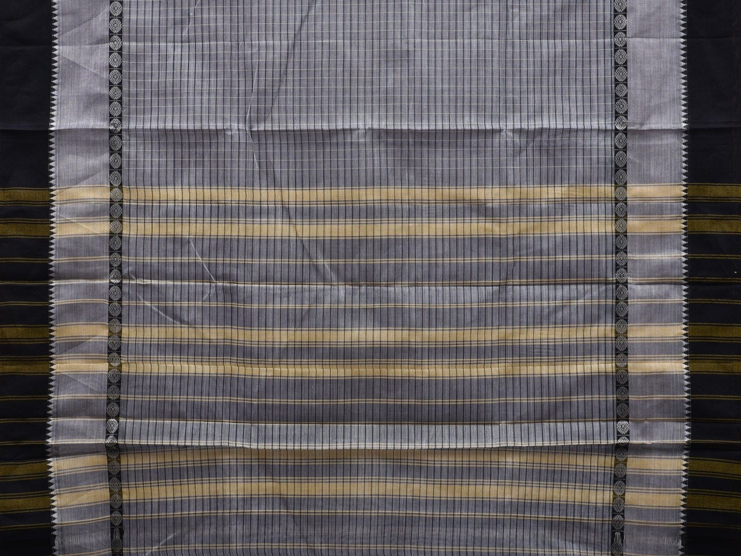 Grey Narayanpet Cotton Handloom Saree with Strips Design No Blouse np0519