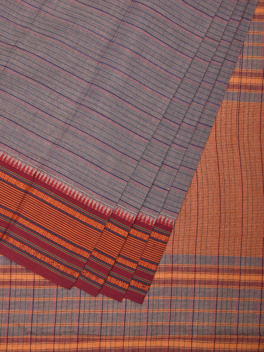 Grey Narayanpet Cotton Handloom Saree with Strips Design No Blouse np0695