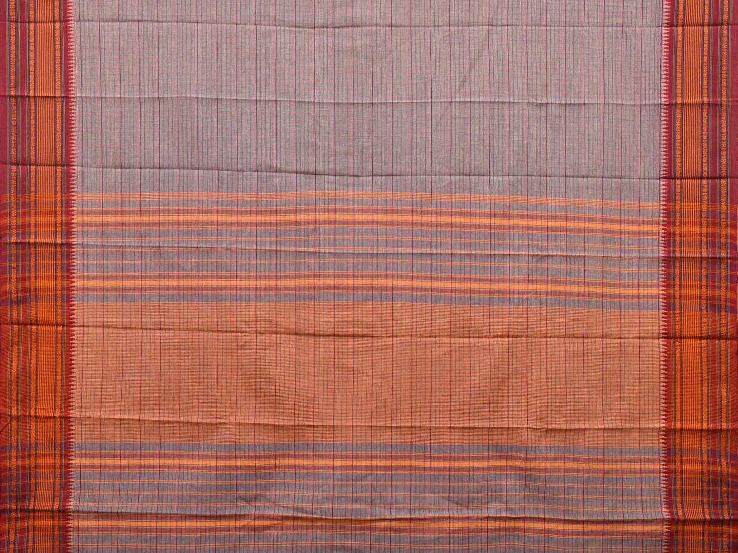 Grey Narayanpet Cotton Handloom Saree with Strips Design No Blouse np0695