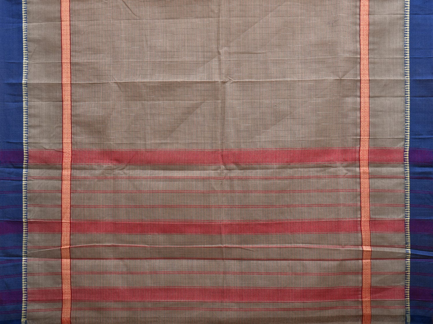 Grey Narayanpet Cotton Handloom Saree with Strips Pallu and Big Border Design No Blouse np0877