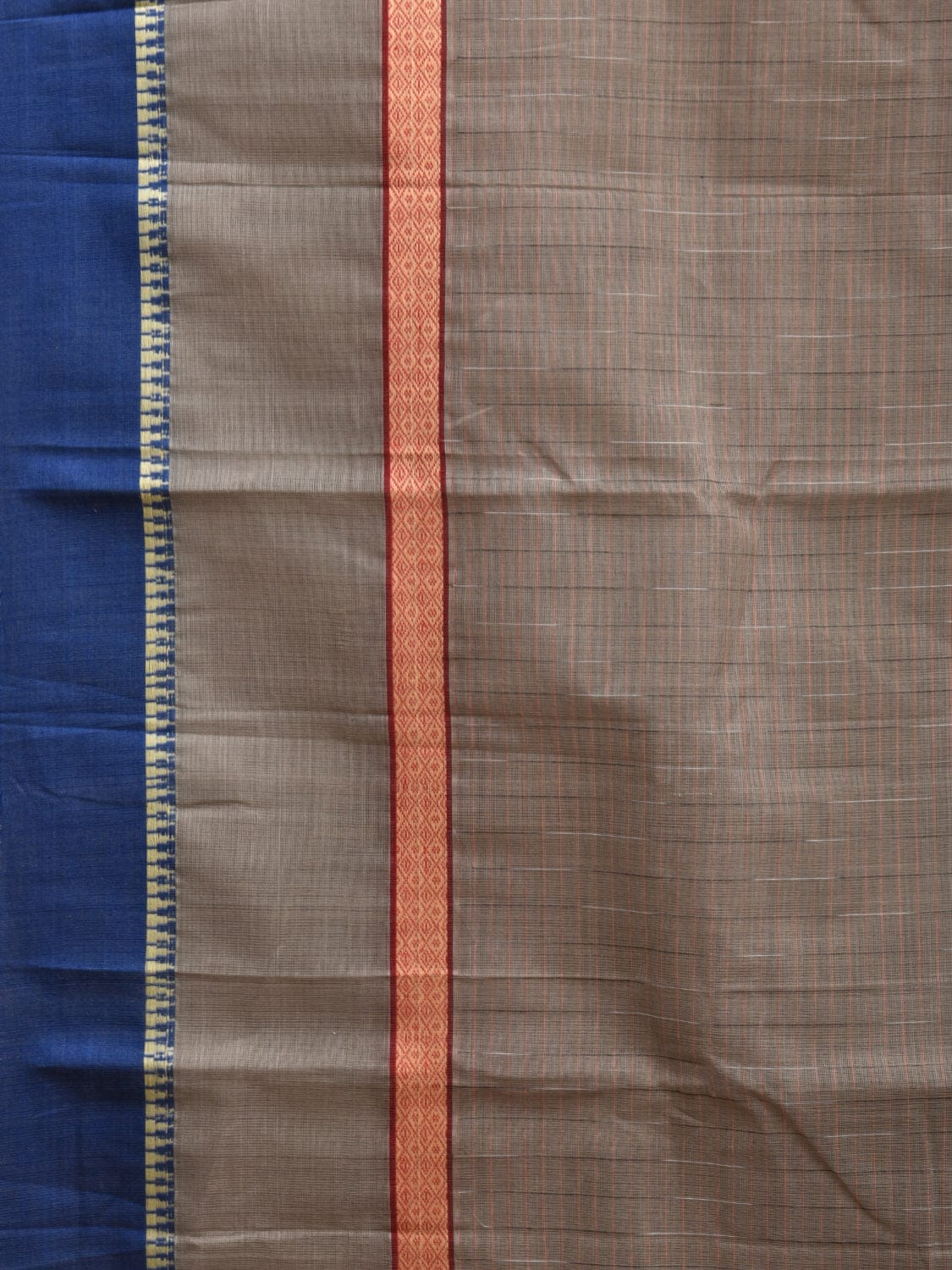 Grey Narayanpet Cotton Handloom Saree with Strips Pallu and Big Border Design No Blouse np0877