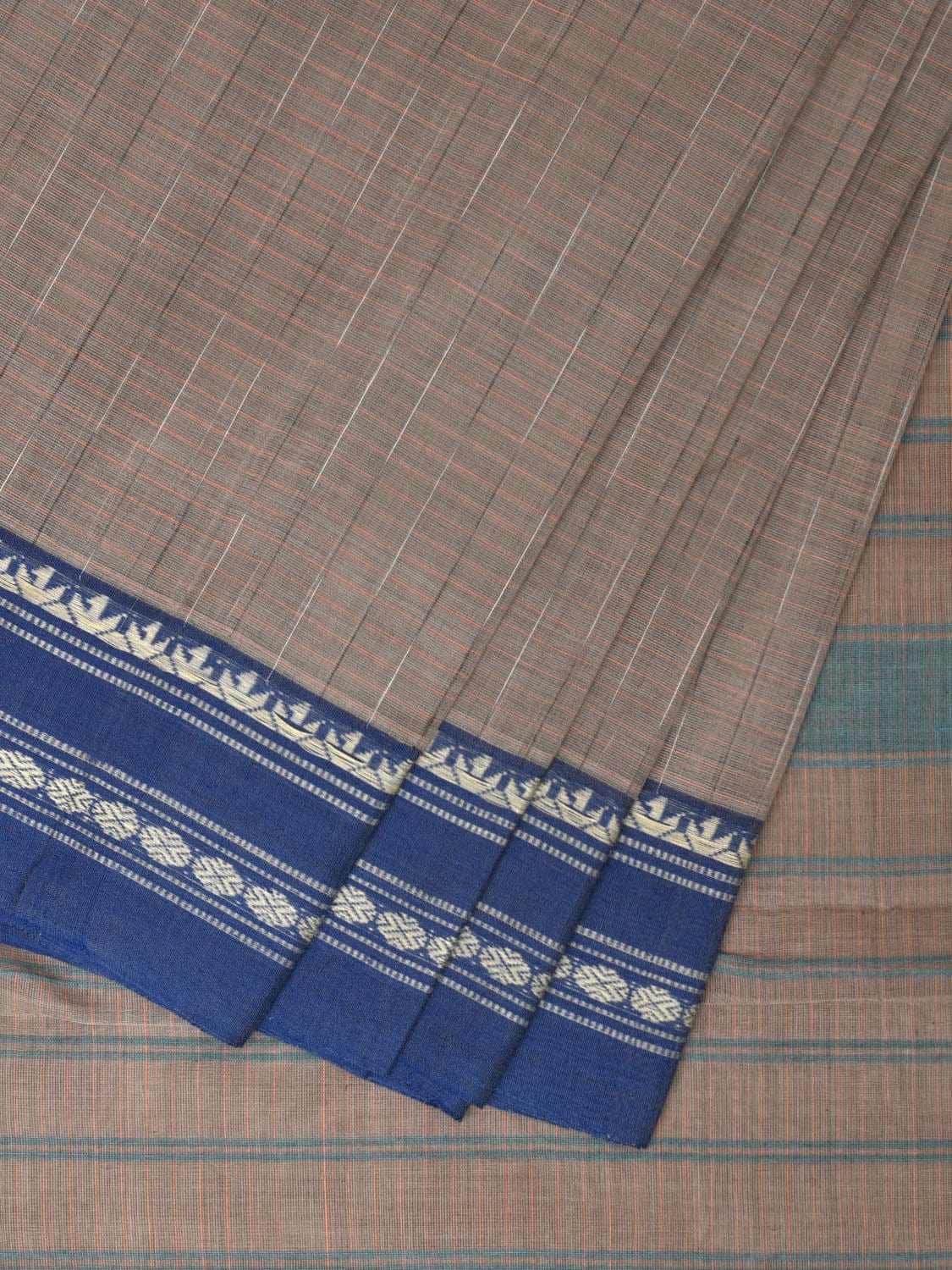 Grey Narayanpet Cotton Handloom Saree with Strips Pallu Design No Blouse np0863