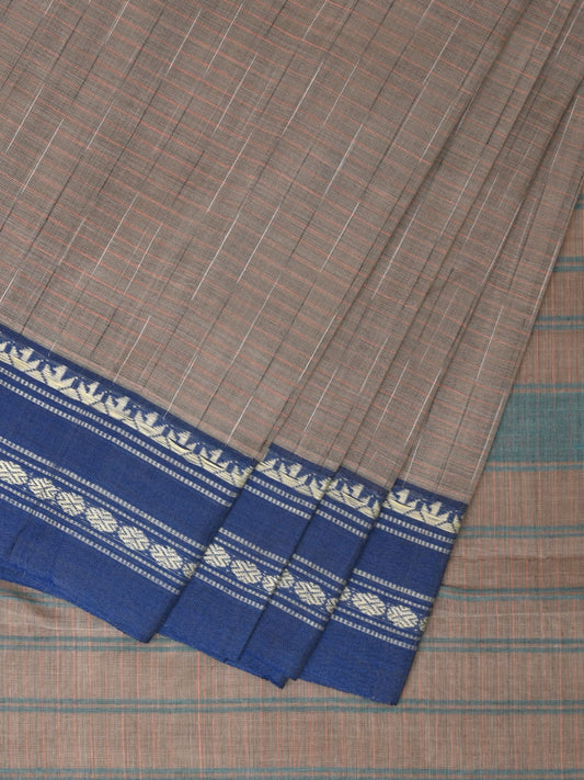 Grey Narayanpet Cotton Handloom Saree with Strips Pallu Design No Blouse np0863