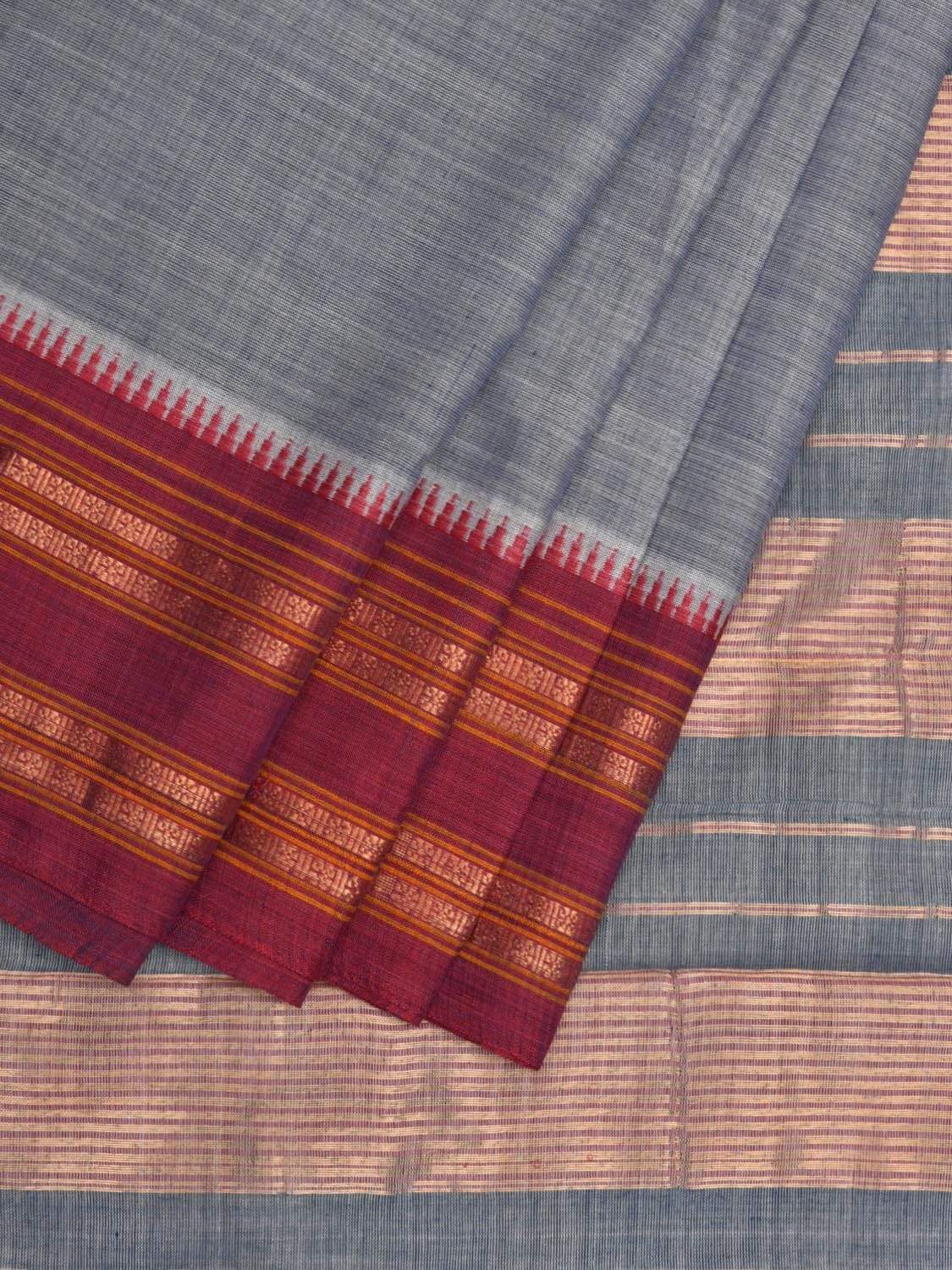 Grey Narayanpet Cotton Plain Saree with Natural Dye Colors np0503