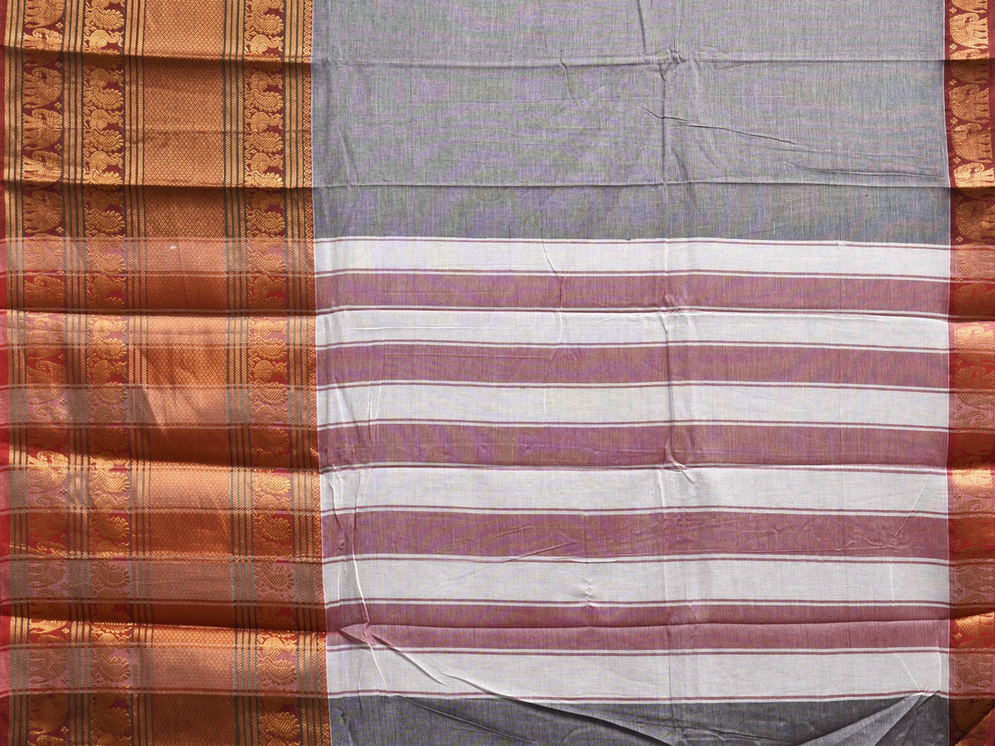 Grey Narayanpet Cotton Plain Saree with Strips Pallu and Big Border Design No Blouse np1122