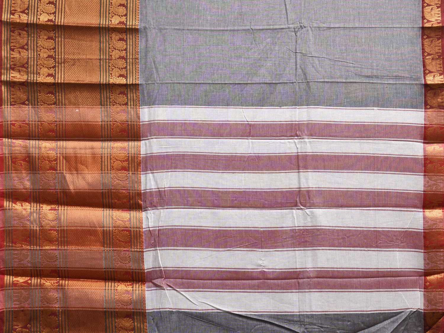 Grey Narayanpet Cotton Plain Saree with Strips Pallu and Big Border Design No Blouse np1122