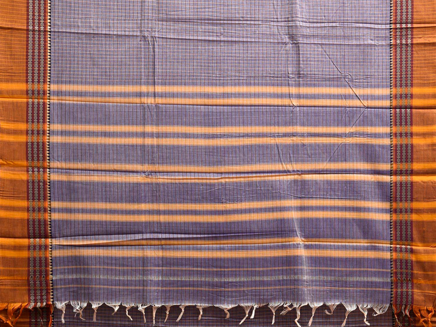 Grey Narayanpet Cotton Saree with Checks and Border Design No Blouse np1138