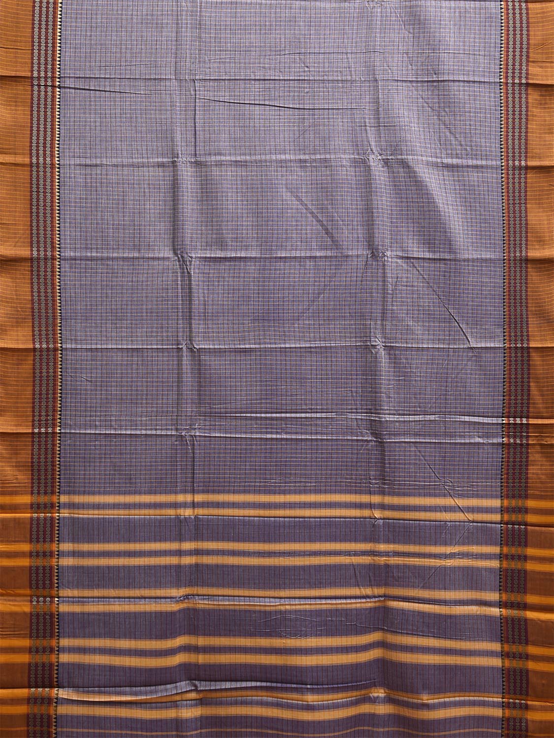 Grey Narayanpet Cotton Saree with Checks and Border Design No Blouse np1138