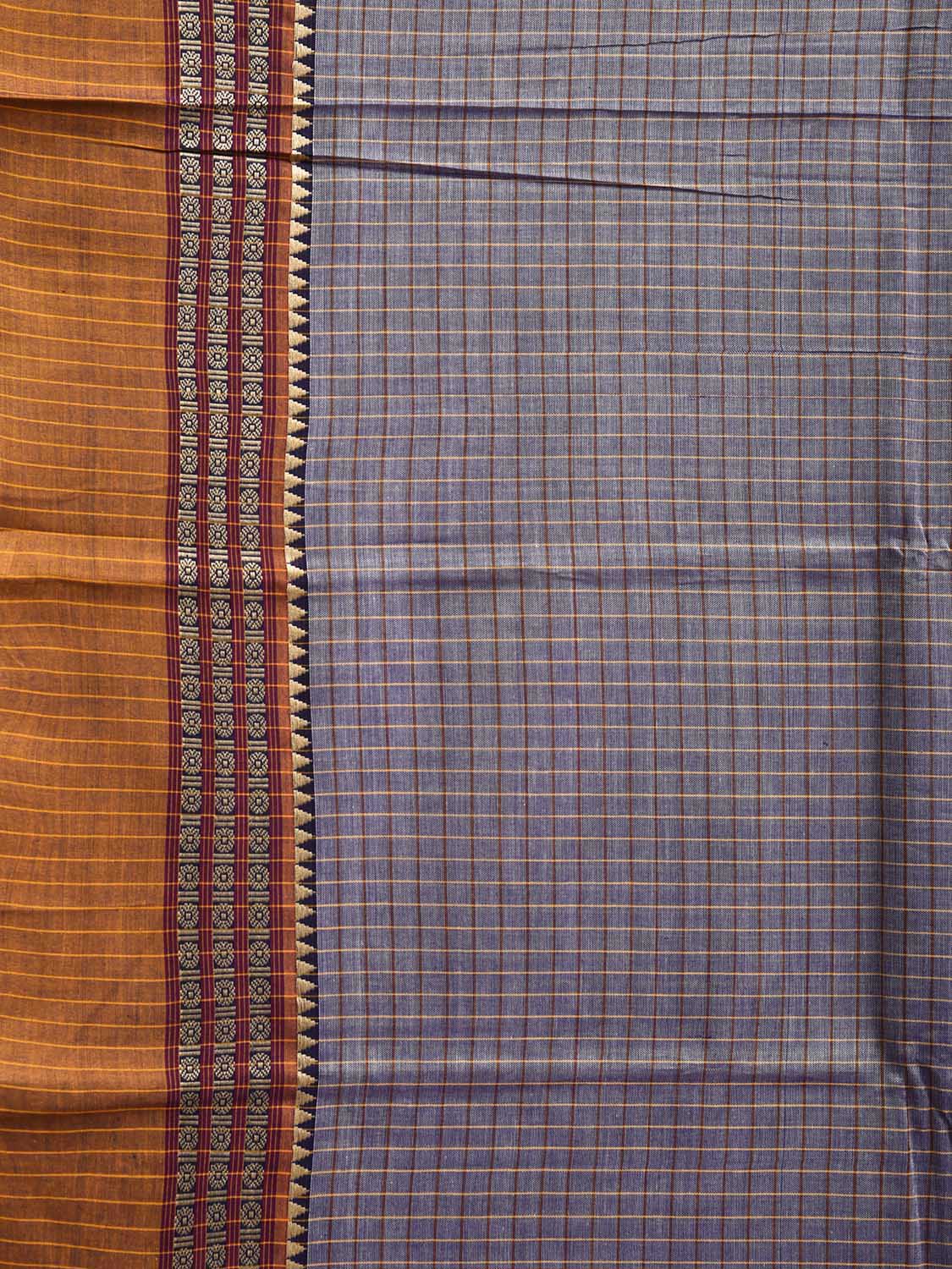 Grey Narayanpet Cotton Saree with Checks and Border Design No Blouse np1138