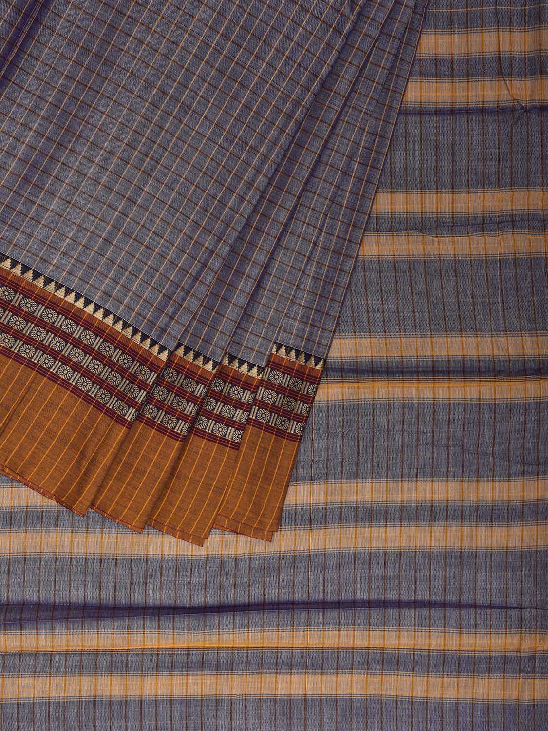 Grey Narayanpet Cotton Saree with Checks and Border Design No Blouse np1138