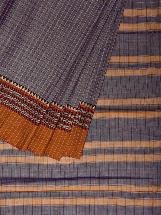 Grey Narayanpet Cotton Saree with Checks and Border Design No Blouse np1138