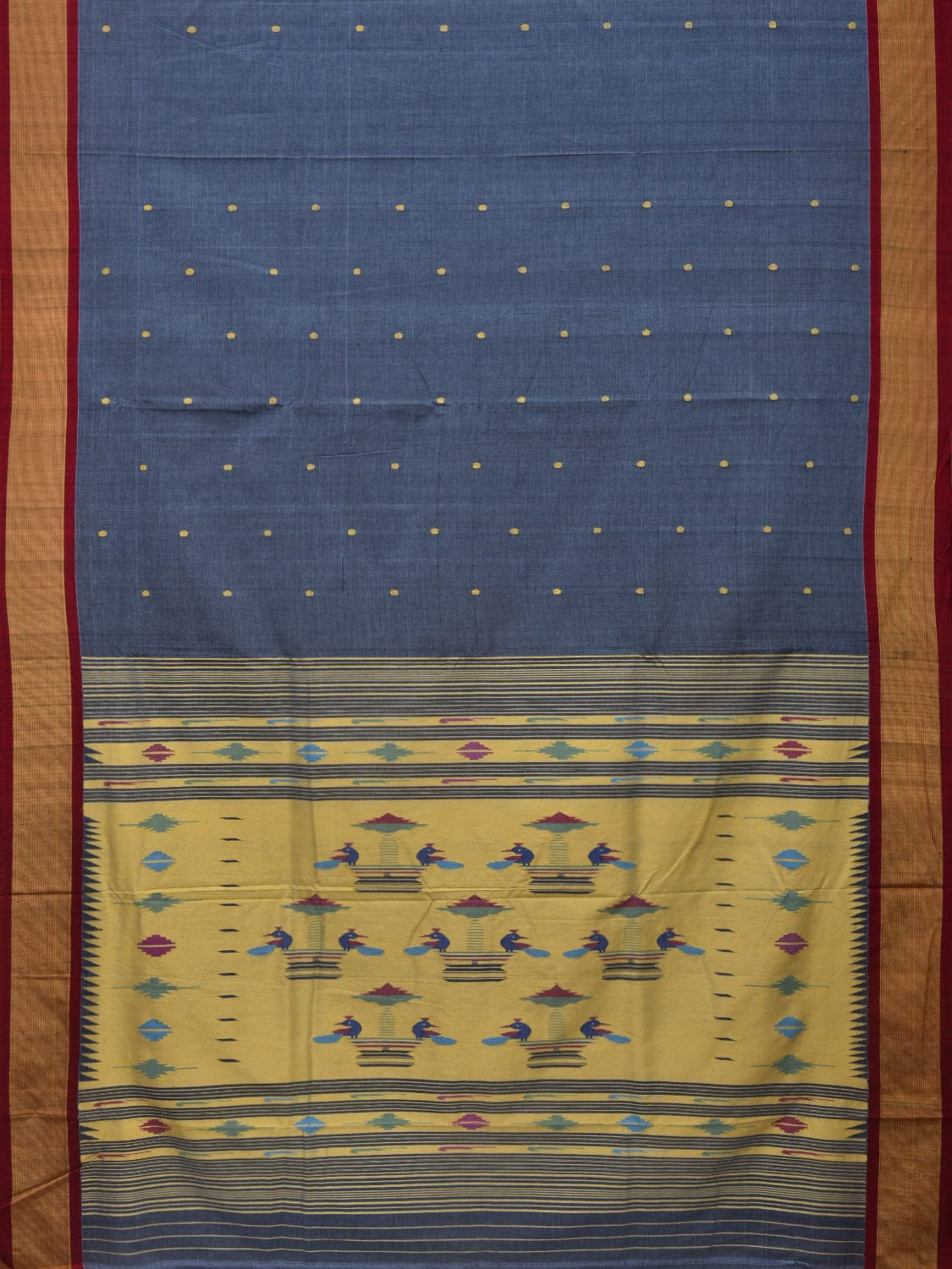 Grey Paithani Cotton Handloom Saree with Double Pallu Design p0474