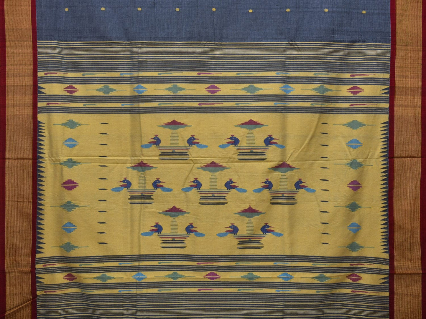 Grey Paithani Cotton Handloom Saree with Double Pallu Design p0474