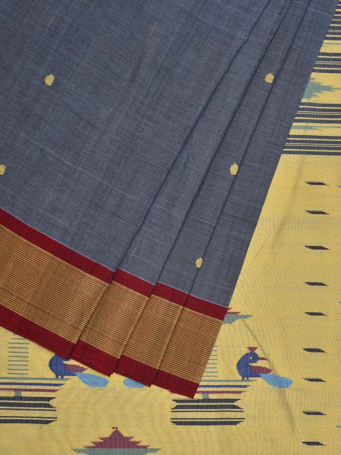 Grey Paithani Cotton Handloom Saree with Double Pallu Design p0474