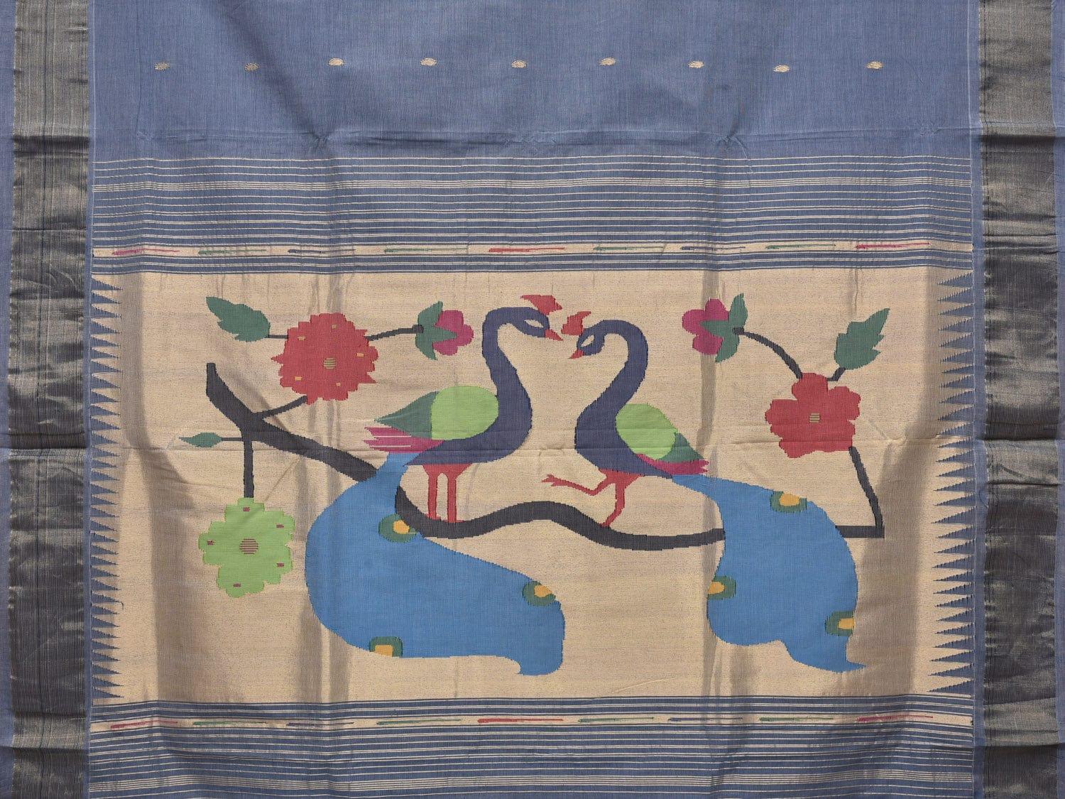 Grey Paithani Cotton Handloom Saree with Peacocks Pallu Design p0471