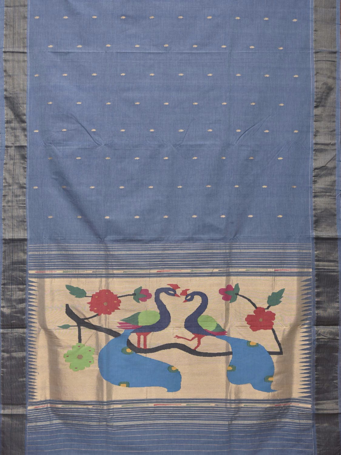 Grey Paithani Cotton Handloom Saree with Peacocks Pallu Design p0471