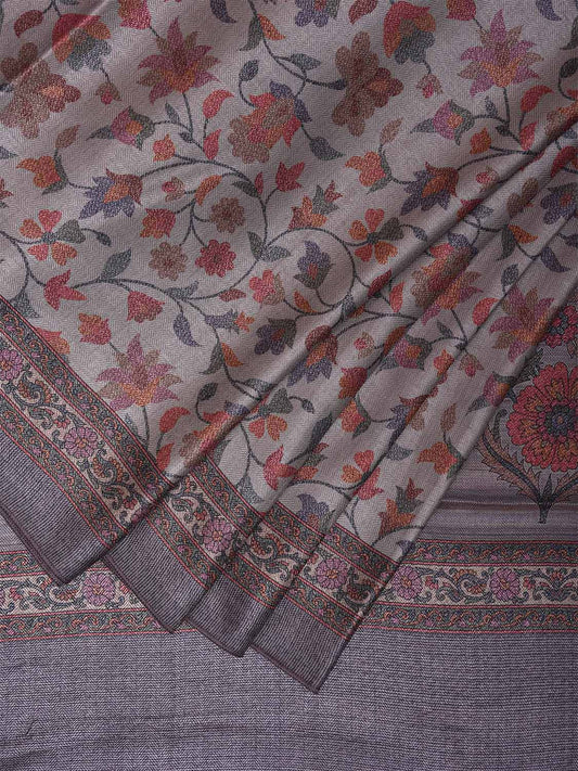 Grey Pashmina Print Viscose Twill Saree with All Over Floral and Pallu Design o0661