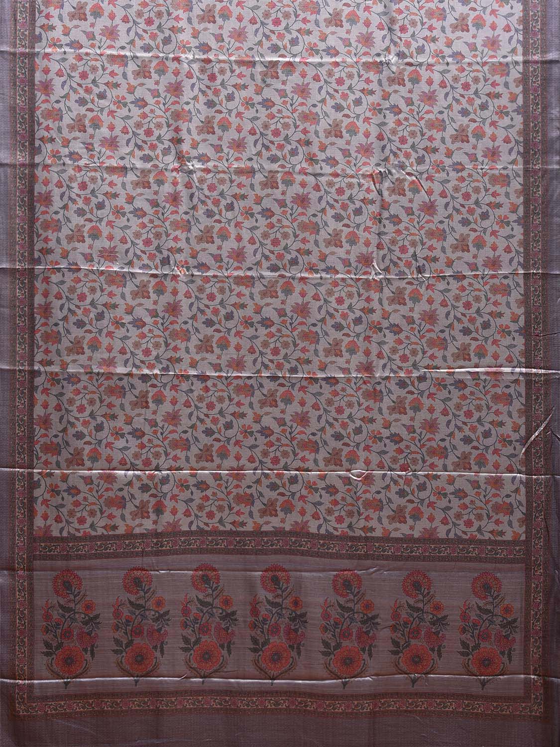 Grey Pashmina Print Viscose Twill Saree with All Over Floral and Pallu Design o0661