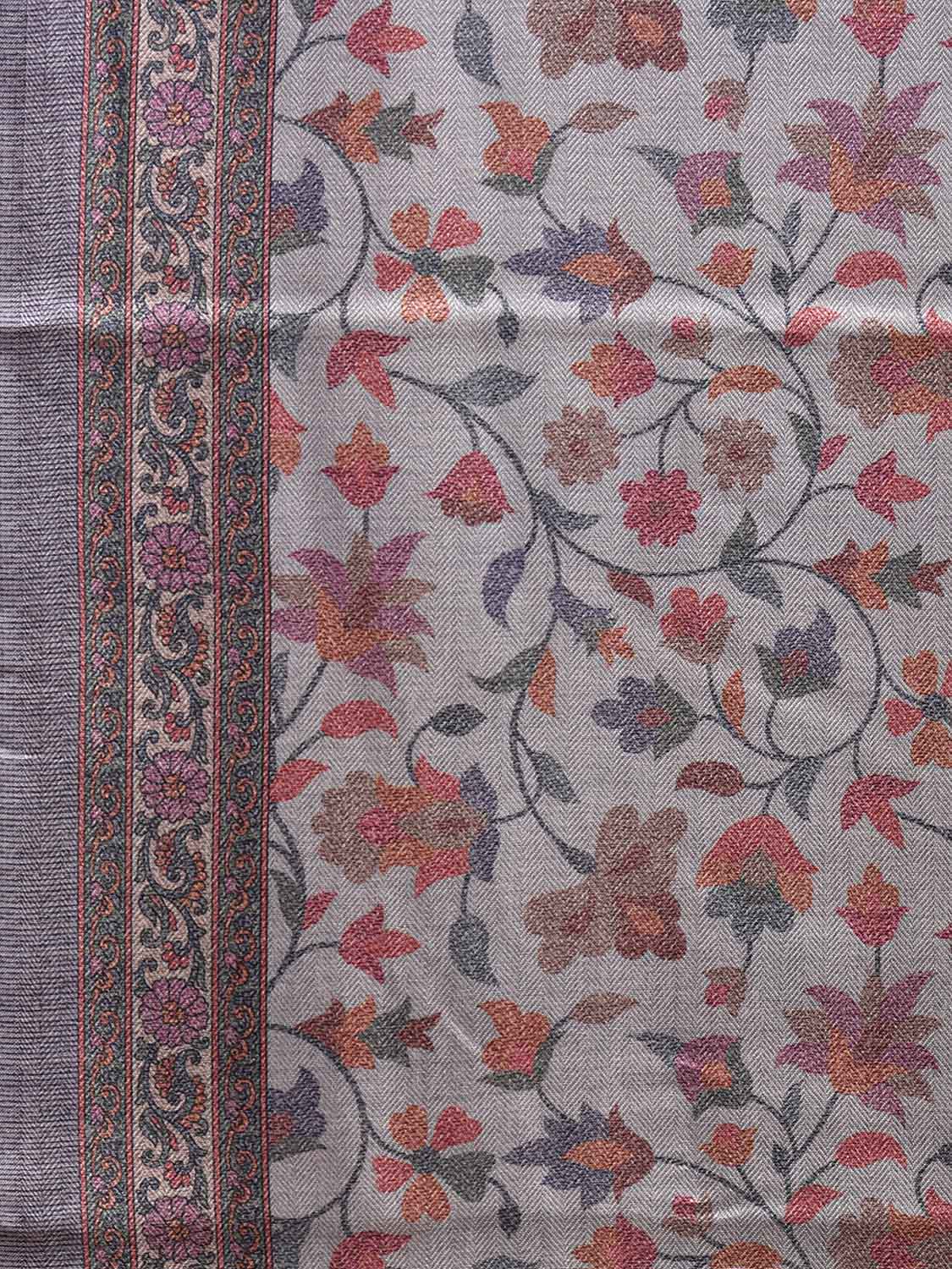Grey Pashmina Print Viscose Twill Saree with All Over Floral and Pallu Design o0661
