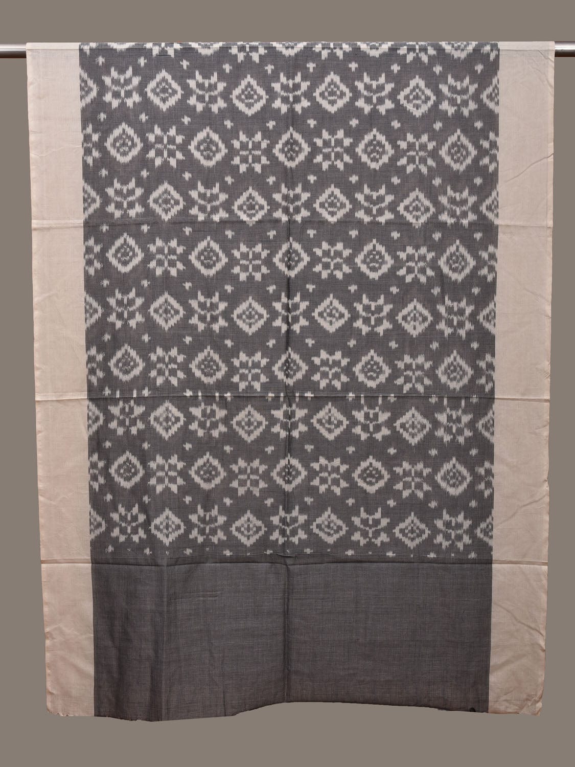 Grey Pochampally Ikat Cotton Handloom Dupatta with All Over Design ds3063