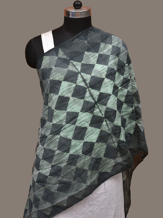 Grey Shibori Silk Handloom Stole with Checks Design ds3101