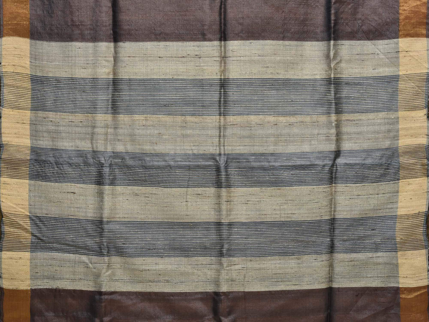 Grey Tussar Handloom Saree with Strips Pallu Design o0256