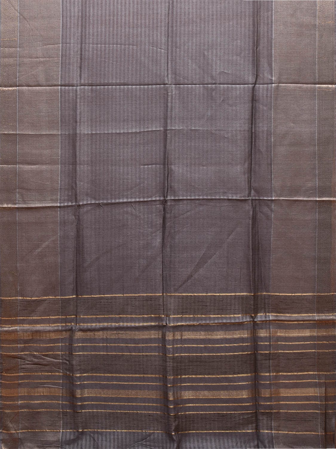 Grey Tussar Saree with Strips Body and Pallu Design o0548