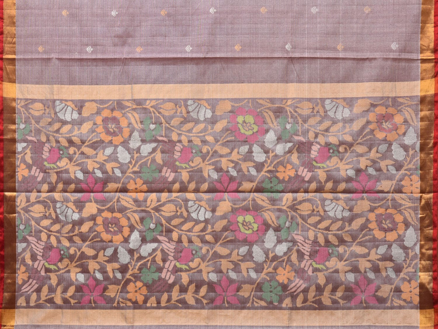 Grey Uppada Tussar Cotton Handloom Saree with Floral Pallu Design u2158