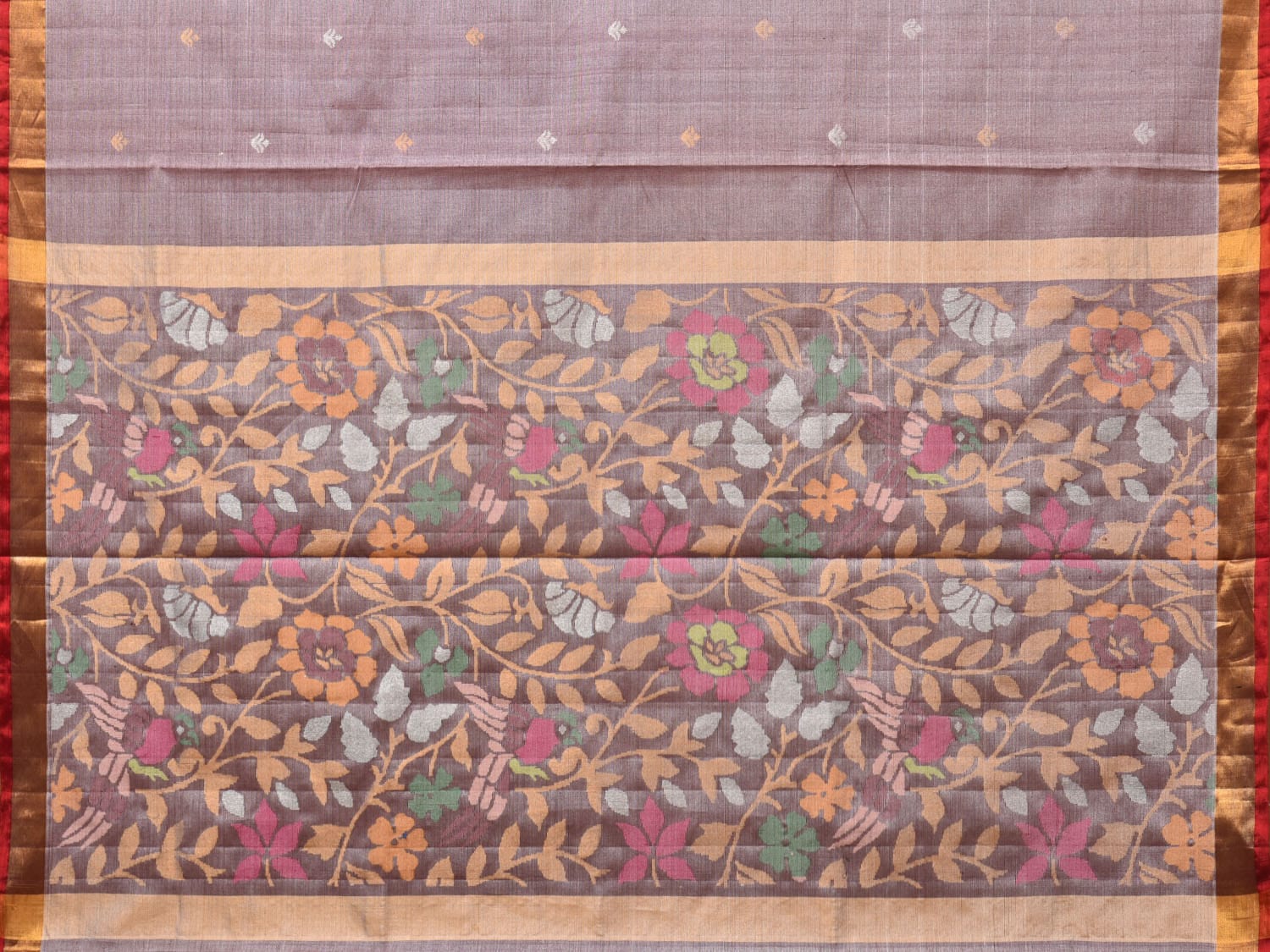 Grey Uppada Tussar Cotton Handloom Saree with Floral Pallu Design u2158