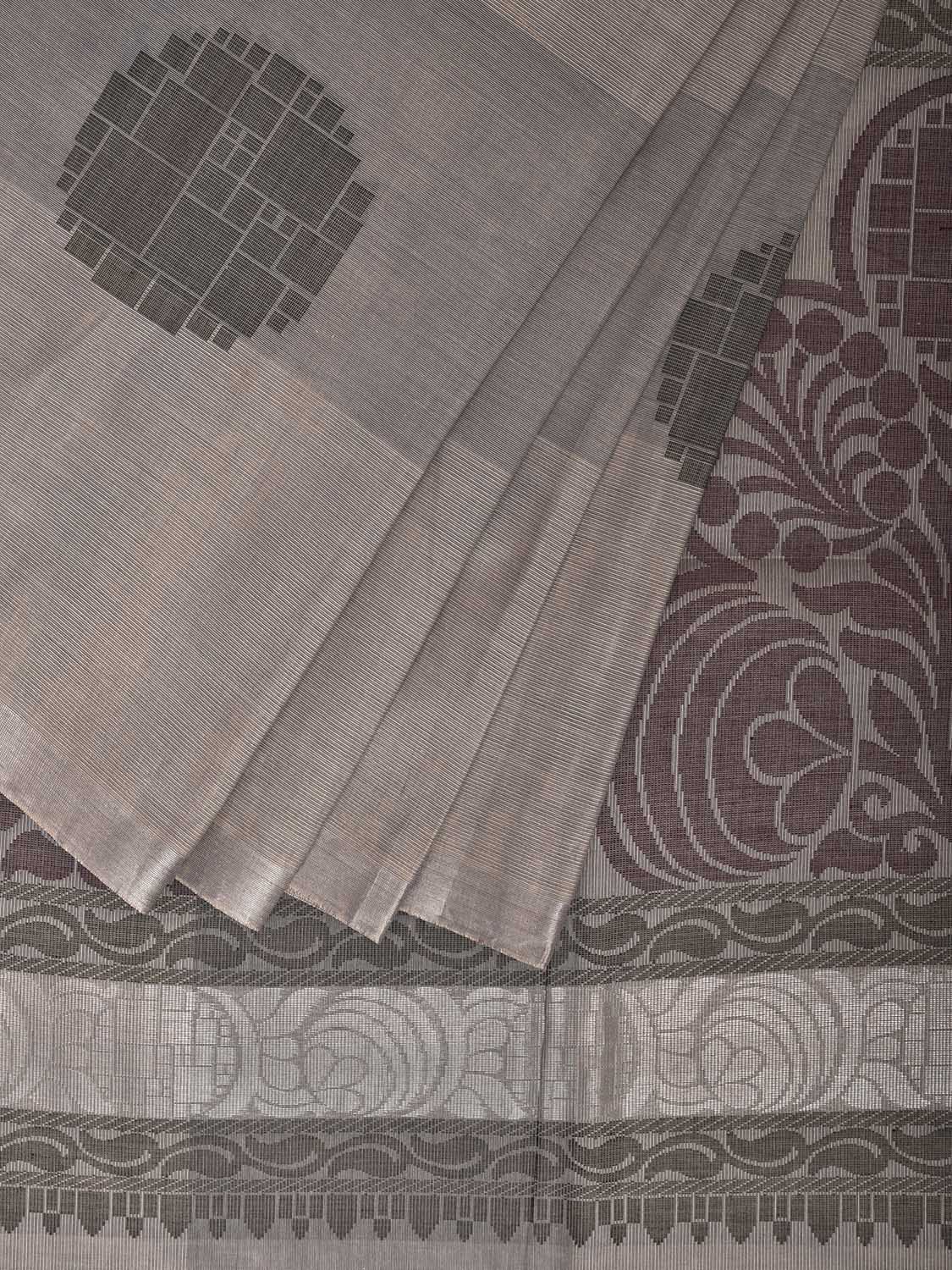 Grey Venkatagiri Cotton Saree with Body Buta and Pallu Design v0136