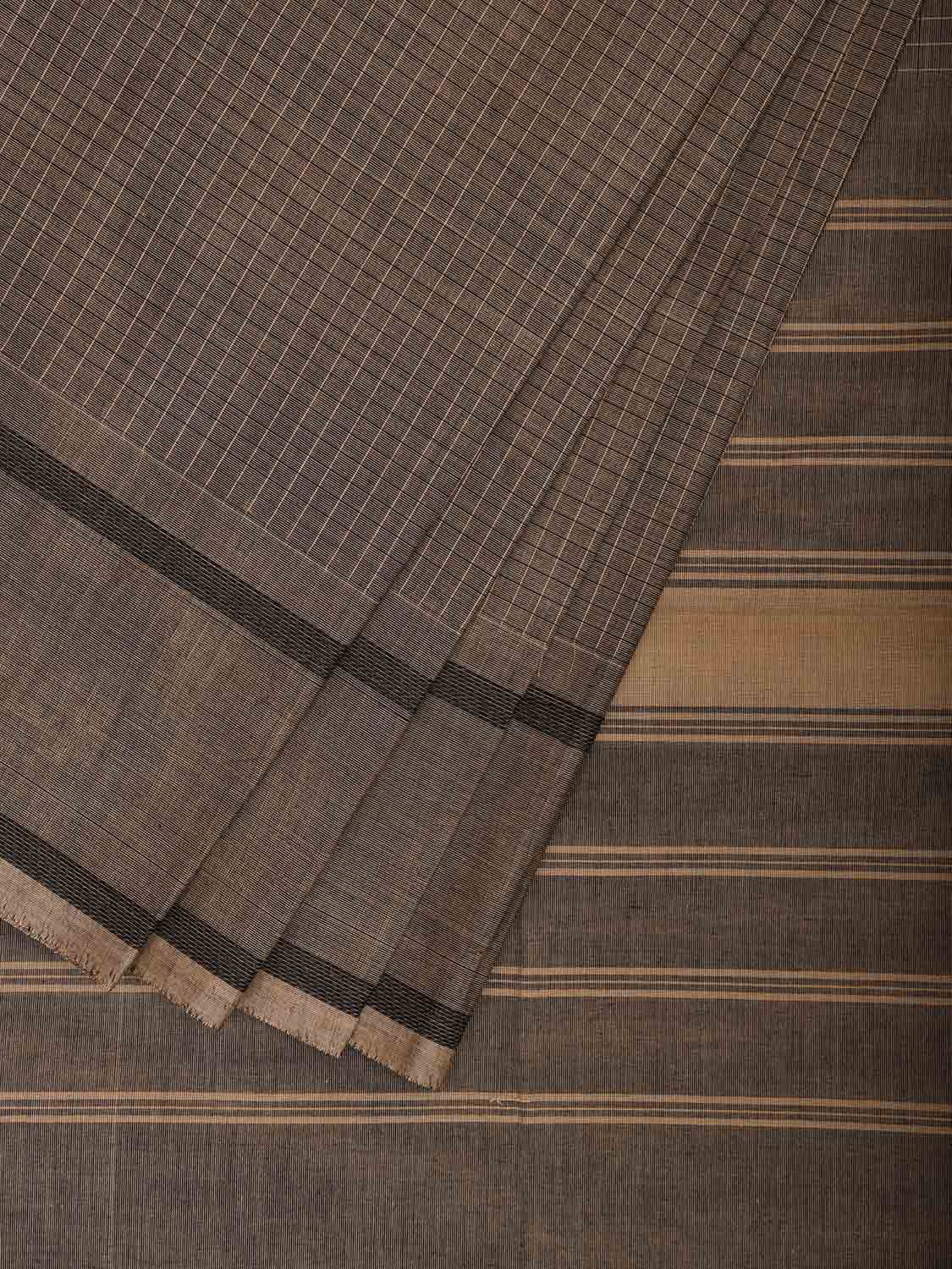 Grey Venkatagiri Cotton Saree with Checks and Strips Pallu Design v0116
