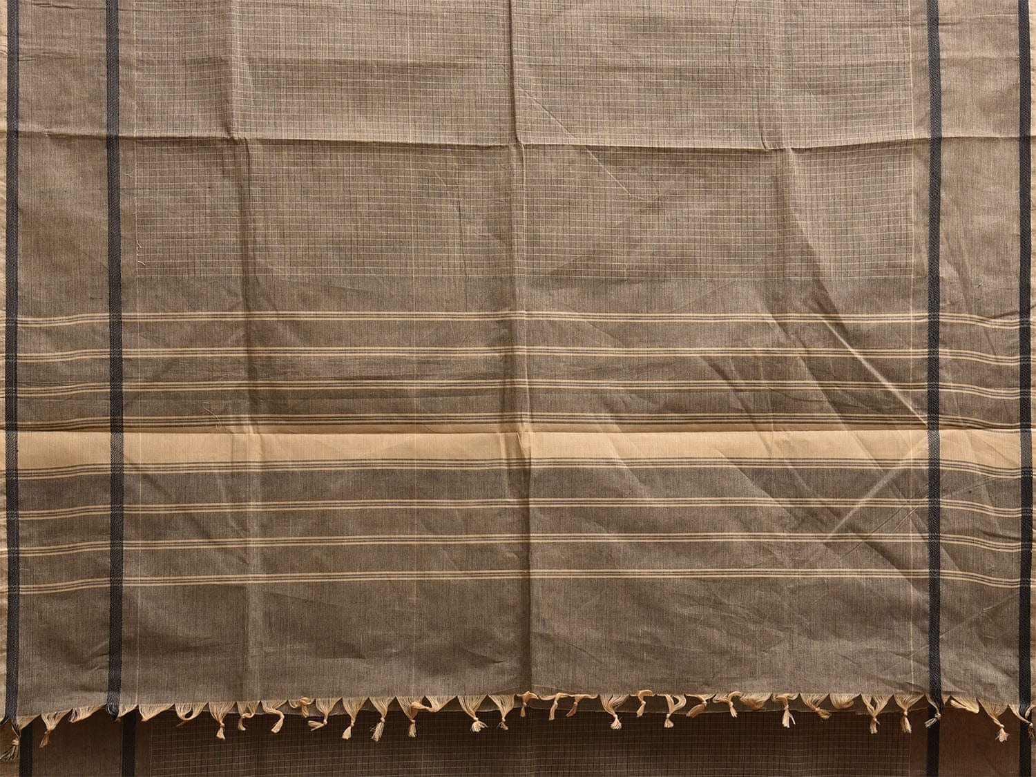 Grey Venkatagiri Cotton Saree with Checks and Strips Pallu Design v0116