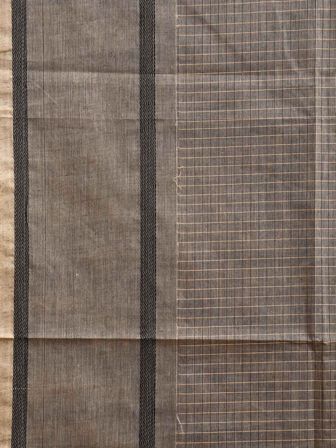 Grey Venkatagiri Cotton Saree with Checks and Strips Pallu Design v0116