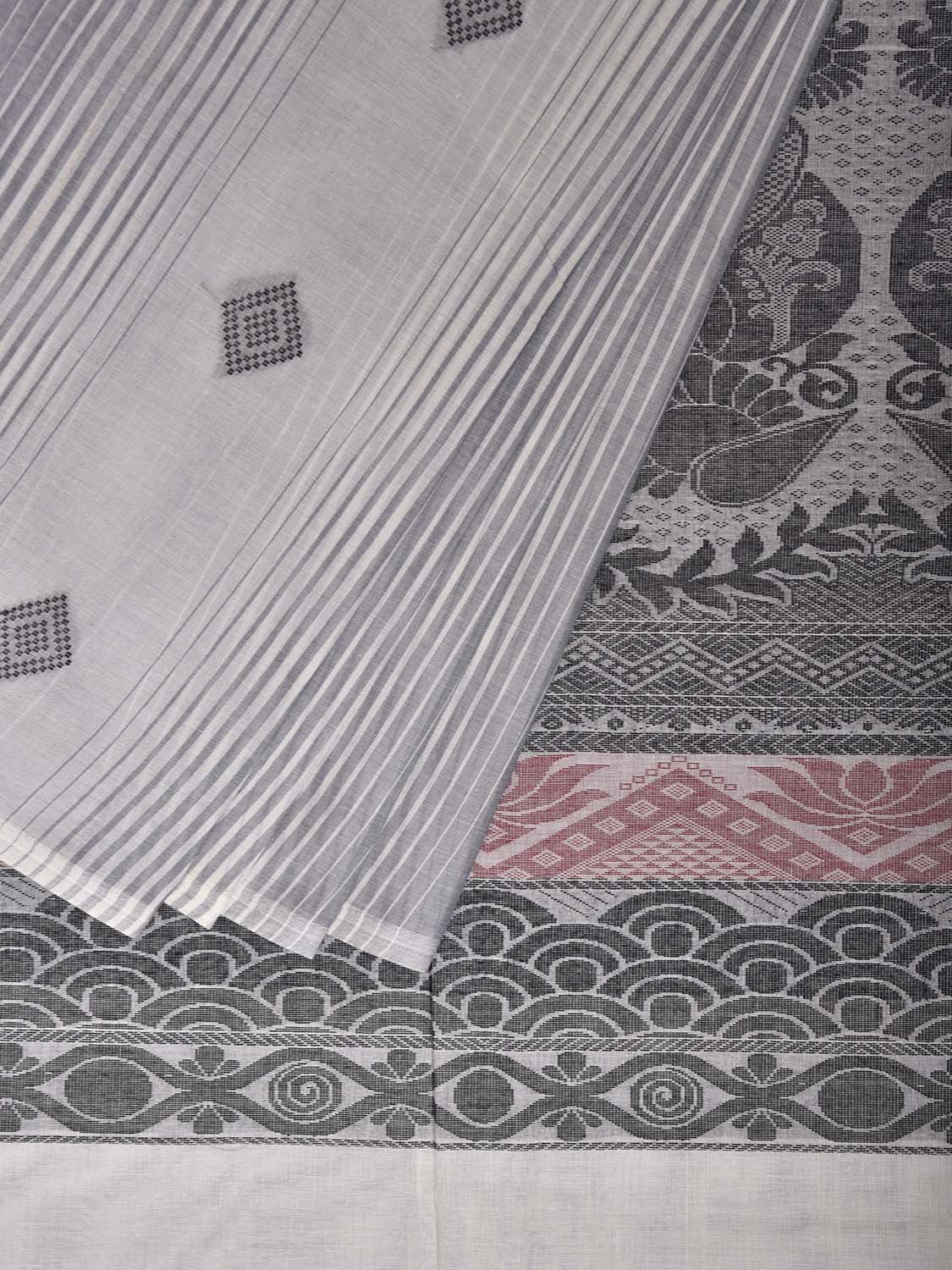 Grey Venkatagiri Cotton Saree with Strips Buta and Pallu Design v0142