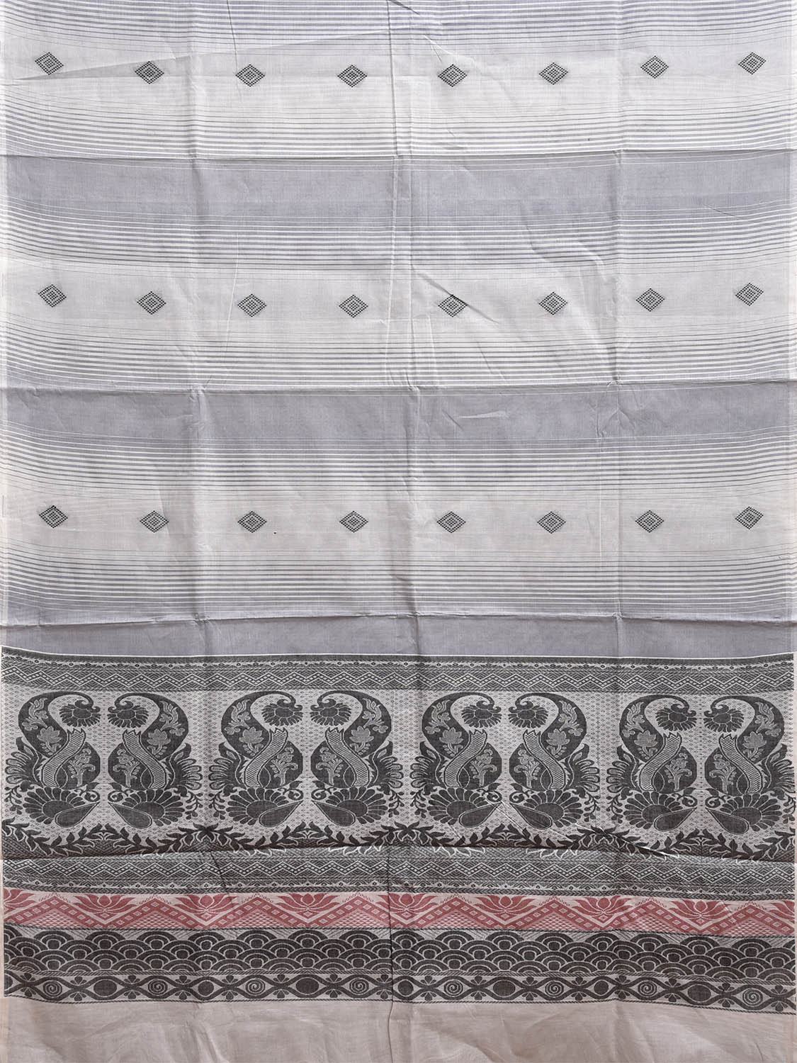 Grey Venkatagiri Cotton Saree with Strips Buta and Pallu Design v0142