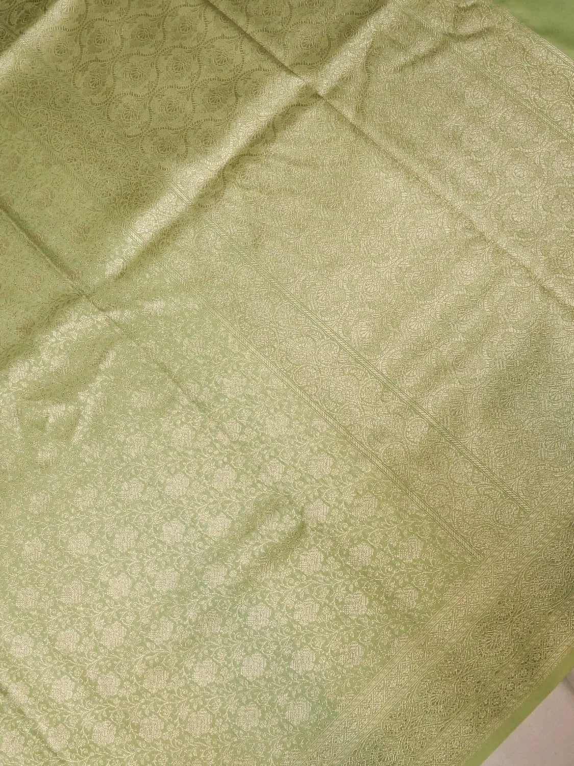 Pistachio Green Banarasi Katan Silk Saree with Luxurious Gold Brocade Jaal Weave DSK0034