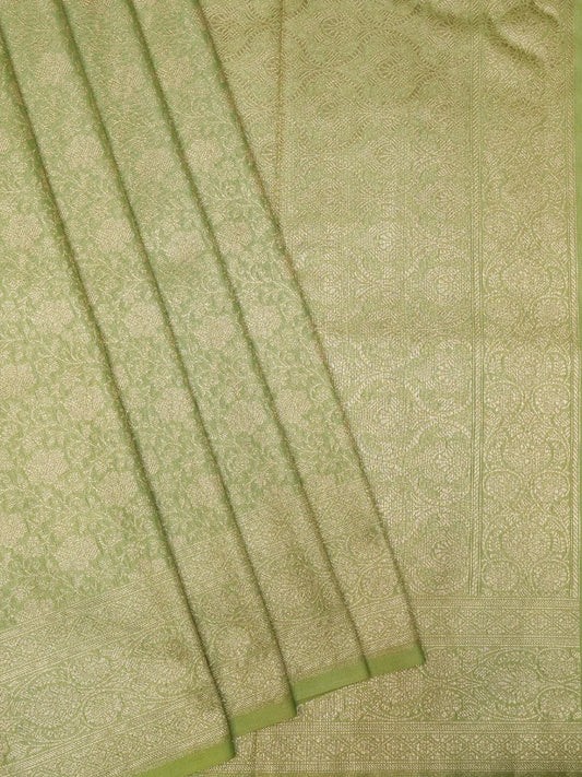 Pistachio Green Banarasi Katan Silk Saree with Luxurious Gold Brocade Jaal Weave DSK0034