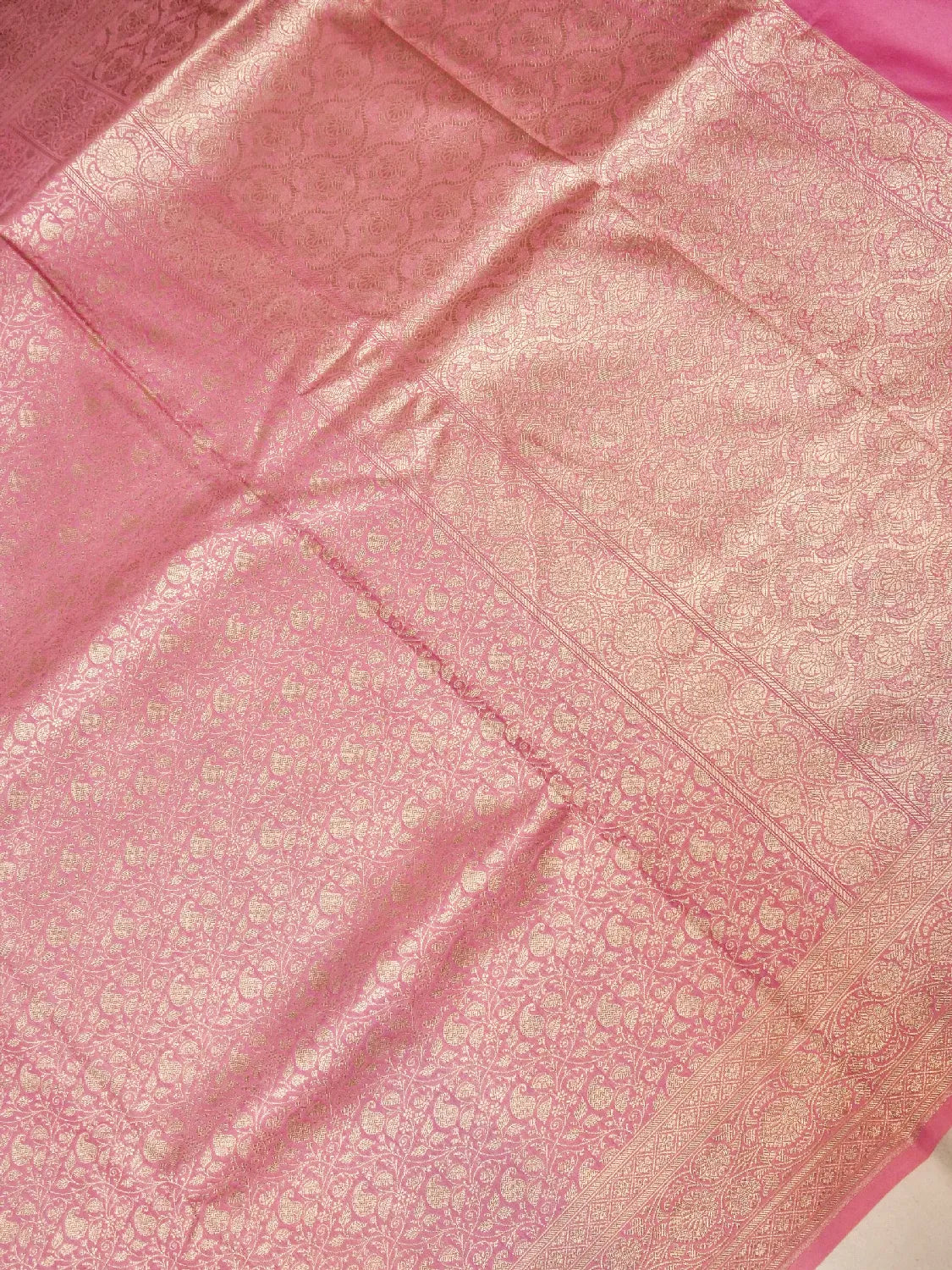 Classic Rose Pink & Gold Banarasi Katan Silk Brocade Saree DSK0035