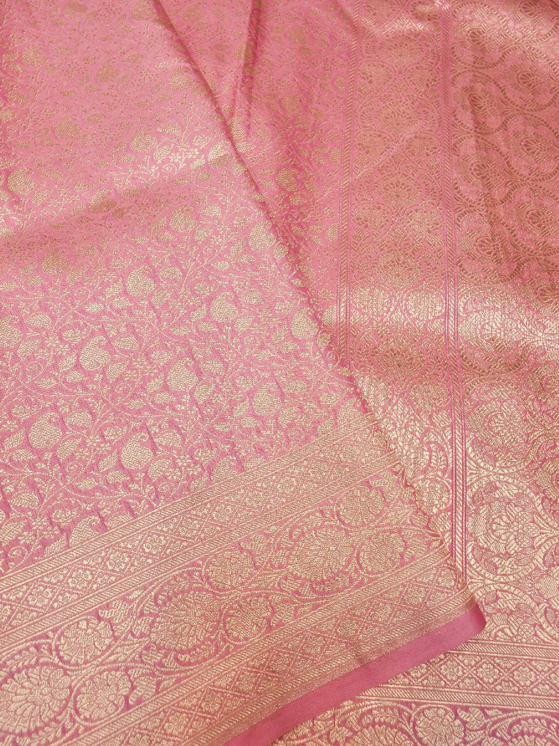Classic Rose Pink & Gold Banarasi Katan Silk Brocade Saree DSK0035