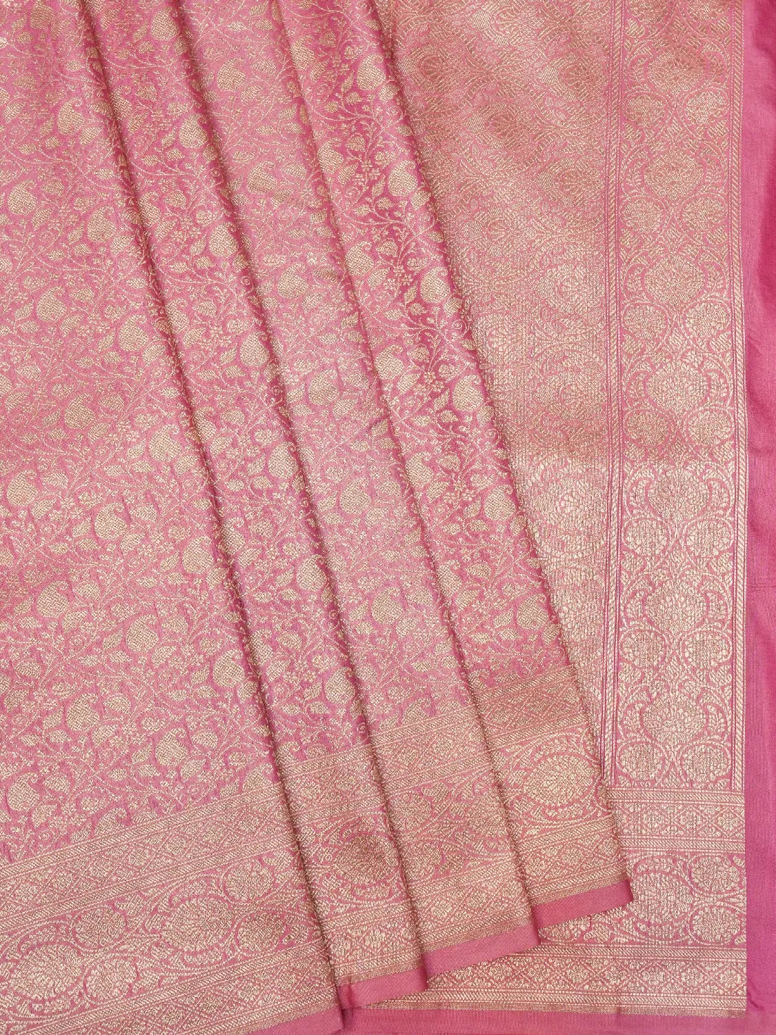 Classic Rose Pink & Gold Banarasi Katan Silk Brocade Saree DSK0035
