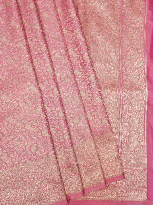 Classic Rose Pink & Gold Banarasi Katan Silk Brocade Saree DSK0035