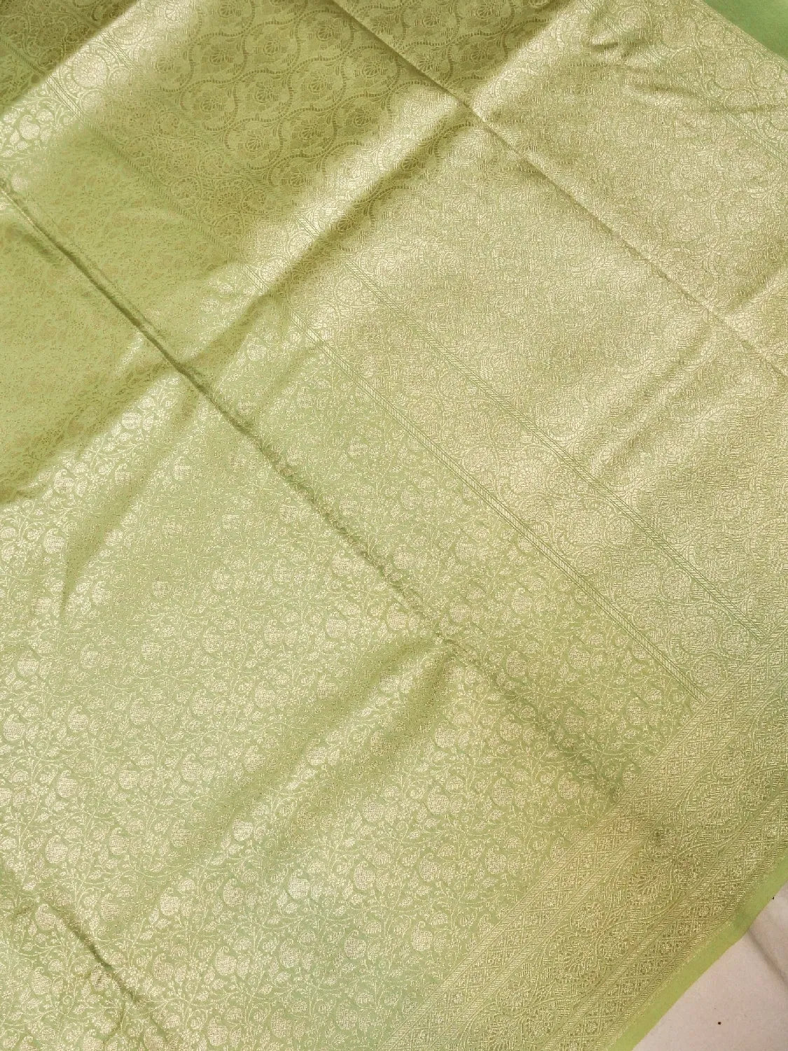 Mint Green Banarasi Katan Silk Saree with All-Over Gold Brocade Weave DSK0036