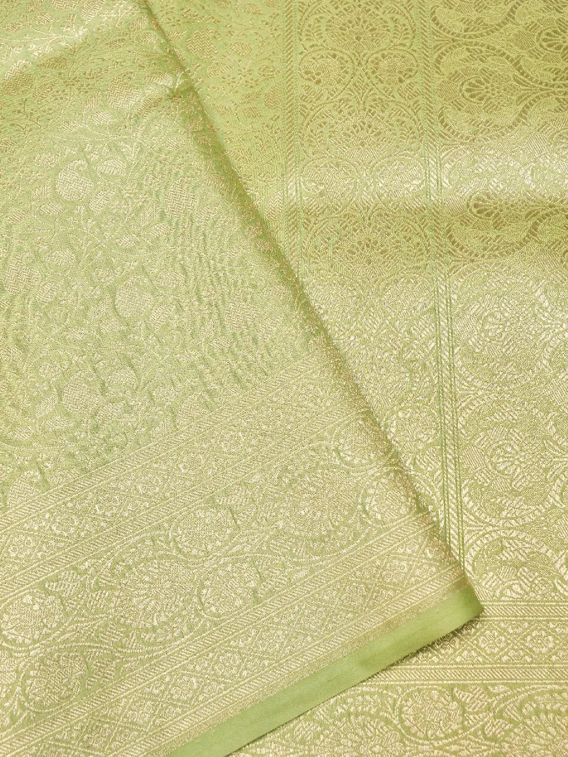 Mint Green Banarasi Katan Silk Saree with All-Over Gold Brocade Weave DSK0036